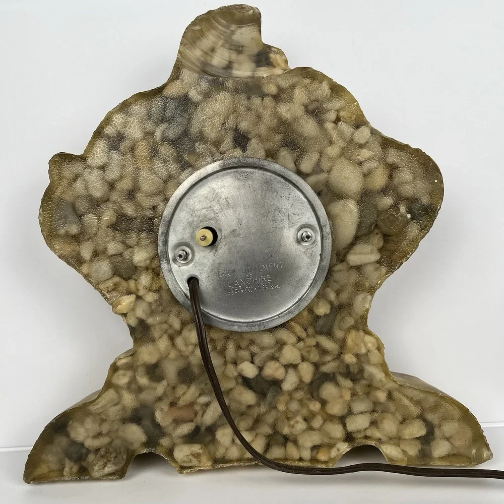 Vtg MCM Lanshire‎ Resin Embossed Rock Vomit Mantle Clock WORKS - FLAWS - AS IS